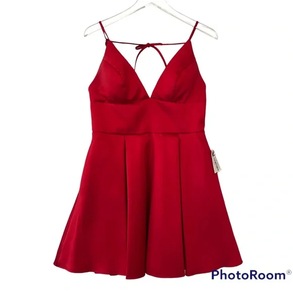 red satin fit and flare dress Nox Anabel Sleeveless Long Prom Dress - Red - Structural Corset Back main image 0